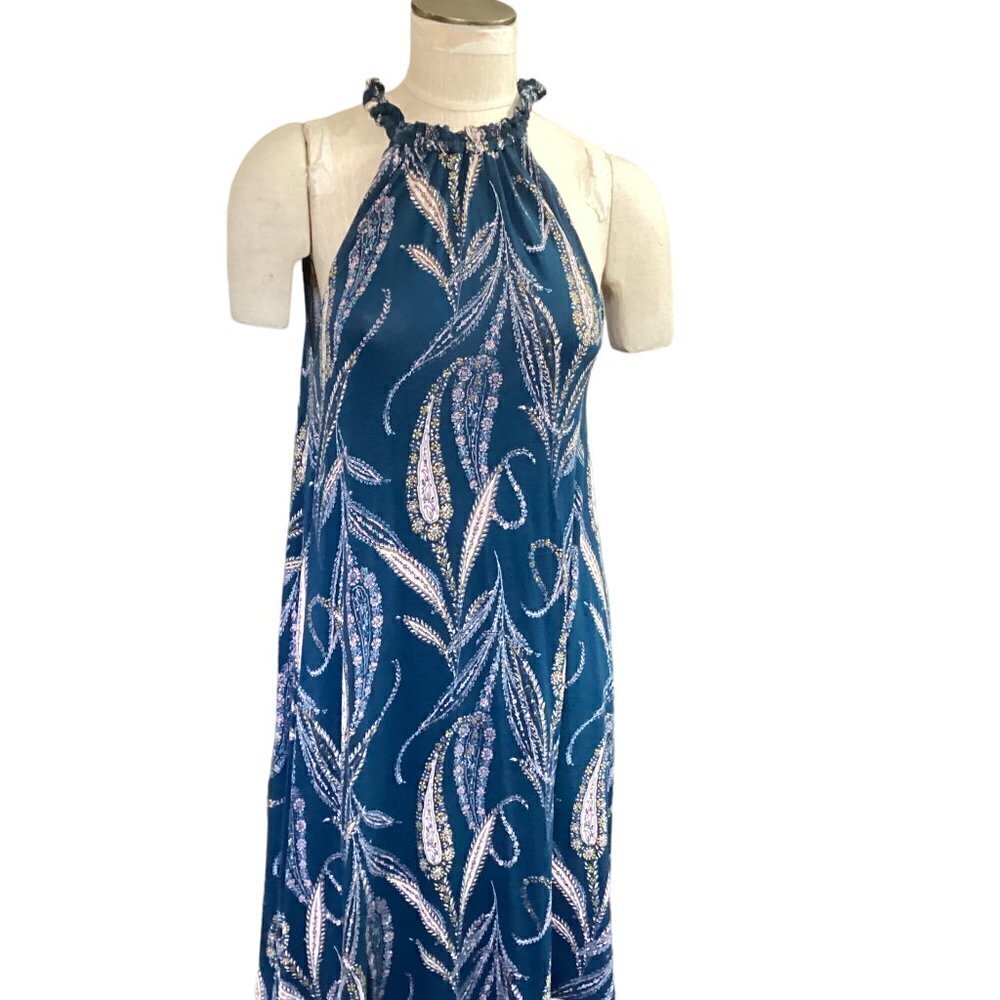 LOFT‎ Halter Dress Botanical Print  Sz M Blue Multi #27N